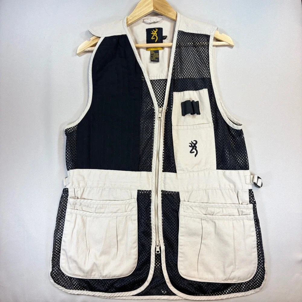 Browning Trapper Creek Shooting Vest Men Small Tan Black Mesh Hunting Clay Sport